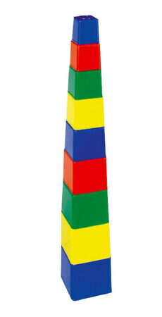 Směr Kubus pyramida skládanka hranatá plast asst 4 barvy 9ks v sáčku 9x9x9cm 12m+