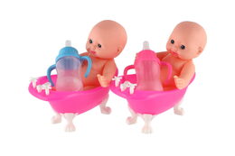 Teddies Miminko ve vaničce guma/plast s lahvičkou 10cm v plastové krabičce 13x9x6,5cm