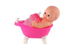 Teddies Miminko ve vaničce guma/plast s lahvičkou 10cm v plastové krabičce 13x9x6,5cm