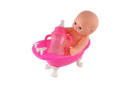 Teddies Miminko ve vaničce guma/plast s lahvičkou 10cm v plastové krabičce 13x9x6,5cm