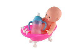 Teddies Miminko ve vaničce guma/plast s lahvičkou 10cm v plastové krabičce 13x9x6,5cm