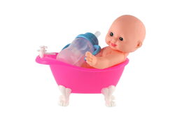 Teddies Miminko ve vaničce guma/plast s lahvičkou 10cm v plastové krabičce 13x9x6,5cm