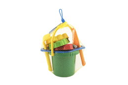 Lori 218 Kbelík sítko lopatka hrabičky 3 bábovky plast v síťce 20x28x12cm 12m+