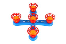 Teddies Házecí hra plast kříž s kruhy + košíčky s míčky v síťce