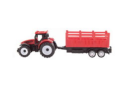 Traktor s vlekem plast 21cm na volný chod 2 barvy v krabičce 23x9x6cm
