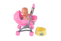 Teddies Miminko/panenka kloubová 12cm v kočárku 10x14x18cm plast s doplňky v sáčku