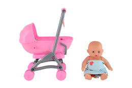 Teddies Miminko/panenka kloubová 12cm v kočárku 10x14x18cm plast s doplňky v sáčku