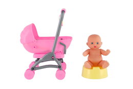Teddies Miminko/panenka kloubová 12cm v kočárku 10x14x18cm plast s doplňky v sáčku