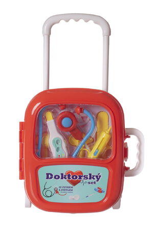 Teddies Sada doktor/lékař plast se stetoskopem na baterie v plastovém kufříku na kolečkách 24x33x10cm