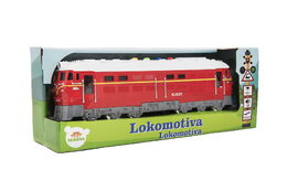 Teddies Lokomotiva/Vlak červená plast 34cm na baterie se zvukem se světlem v krabičce 41x16x12cm