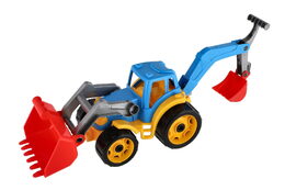 Teddies Auto traktor/nakladač/bagr se 2 lžícemi plast na volný chod 2 barvy v síťce 16x35x16cm