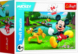 Minipuzzle 54 dílků Mickey Mouse Disney/ Den s přáteli 4 druhy v krabičce 9x6,5x4cm 40ks v boxu