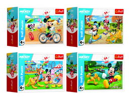 Minipuzzle 54 dílků Mickey Mouse Disney/ Den s přáteli 4 druhy v krabičce 9x6,5x4cm 40ks v boxu