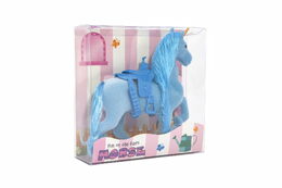 Jednorožec kůň fliška se sedlem 21cm 3 barvy v krabičce 16x17x5,5cm 12ks v boxu