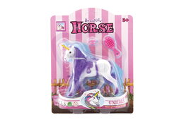 Jednorožec/kůň fliška 15cm česací se sedlem s doplňky 2 barvy na kartě