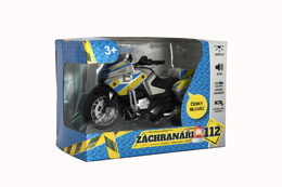 Motorka policejní 12cm kov/plast na zpětné nat. na baterie se světlem se zvukem CZ v krabičce 15x11