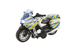 Motorka policejní 12cm kov/plast na zpětné nat. na baterie se světlem se zvukem CZ v krabičce 15x11