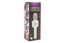 Mikrofon karaoke Bluetooth zlatý na baterie s USB kabelem v krabici 10x28x8,5cm
