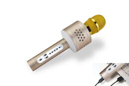 Mikrofon karaoke Bluetooth zlatý na baterie s USB kabelem v krabici 10x28x8,5cm