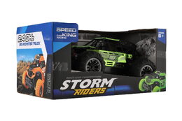 Auto RC buggy terénní zelené 22cm plast 2,4GHz na baterie + dobíjecí pack v krabici 32x16x18cm