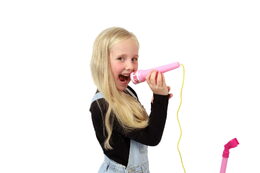 Mikrofon karaoke růžový plast na baterie se světlem v krabici 17x34x7cm