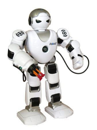 Robot RC FOBOS plast interaktivní chodící 40cm česky mluvící na baterie s USB v krabici 31x45x13cm