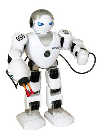Robot RC FOBOS plast interaktivní chodící 40cm česky mluvící na baterie s USB v krabici 31x45x13cm