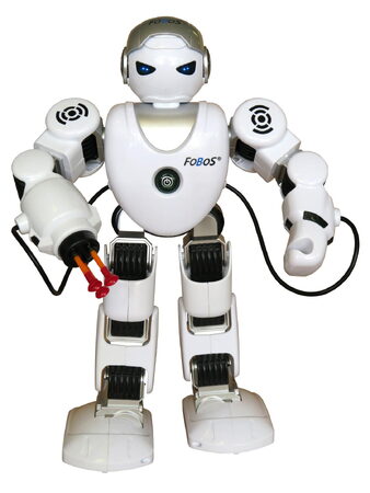 Robot RC FOBOS plast interaktivní chodící 40cm česky mluvící na baterie s USB v krabici 31x45x13cm