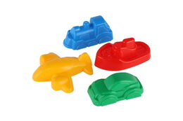 Formičky Bábovky na písek 4ks plast dopravní prostředky v síťce 12m+