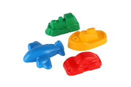 Formičky Bábovky na písek 4ks plast dopravní prostředky v síťce 12m+