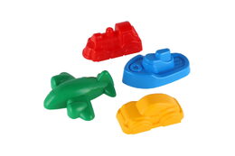 Formičky Bábovky na písek 4ks plast dopravní prostředky v síťce 12m+