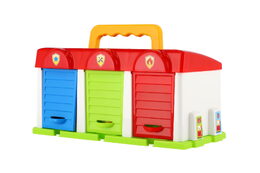 Garáž s autíčky 3ks + doplňky plast v krabici 27x14x15cm
