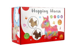 Hopsadlo jednorožec plyš bílý s hvězdičkami výš. sedla 23cm na bat. se zvukem v krab. 35x22cm 12m+