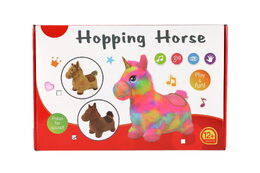 Hopsadlo kůň plyš hnědý výška sedla 23cm na baterie se zvukem v krabici 35x22x13cm 12m+