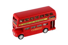 Autobus "Londýn" červený patrový kov/plast 12cm na zpětné natažení v krabičce 17x13,5x6cm