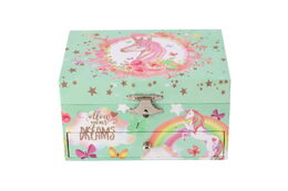 Hrací skříňka šperkovnice Jednorožec natahovací dřevo v krabičce 16x10x12cm