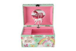 Hrací skříňka šperkovnice Jednorožec natahovací dřevo v krabičce 16x10x12cm