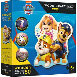 Dřevěné puzzle Junior 50 dílků Legrační Tlapková Patrola/Paw Patrol 19,5x23,5cm v krabici 20x20x6cm