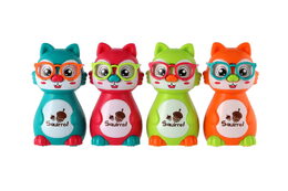 Veverka plast 10cm na setrvačník stlač hlavu a jeď 4 barvy 16ks v boxu