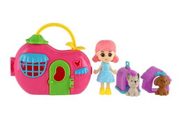 Panenka s domečkem s mazlíčky 2ks plast s doplňky  v krabičce 14x24x6cm