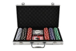 Poker sada 300ks + karty + kostky v hliníkovém kufříku v krabici 40x24x8cm