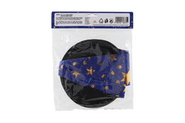 Klobouk čarodějnický pro děti průměr 38cm modro-zlatý v sáčku karneval