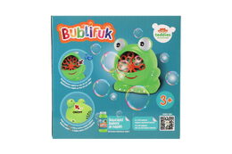 Bublifuk stroj žába plast 11x13cm na baterie + náplň v krabičce 17x16,5x12cm
