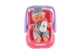 Panenka miminko 20 cm plast v nosítku/autosedačce s lahvičkou v blistru