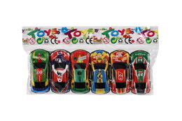 Auto závodní 6ks plast 7cm na zpětné natažení v sáčku