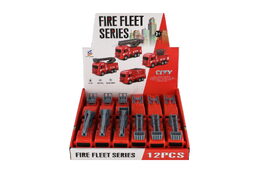 Auto hasiči plast 11cm na zpětné natažení 4 druhy 12ks v boxu