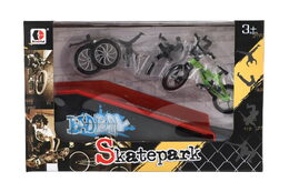 Skatepark - kolo prstové šroubovací s rampou plast 10cm s doplňky 3 barvy v krabici 28x18x11cm