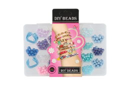 Korálky plastové barevné se šňůrkou v plastové krabičce 20x16,5cm