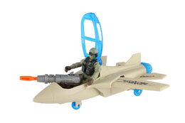 Vojenská sada stíhačka + voják s doplňky plast v krabici 27x18x12cm