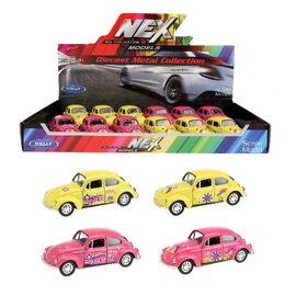 Auto Welly Volkswagen Beetle kov/plast 12cm 4 barvy na zpětné natažení 12ks v boxu